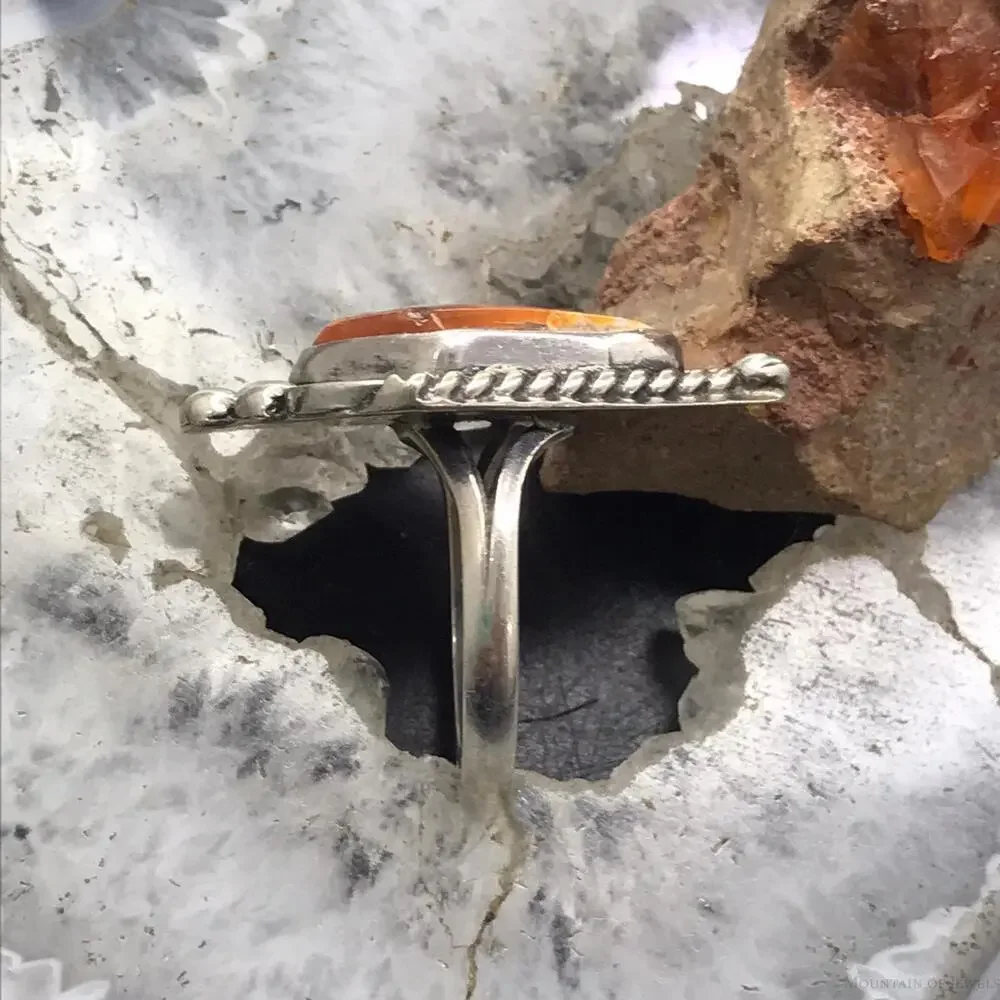 Vintage Native American Sterling Kite Carnelian Decorated Ring Size 8 For Women